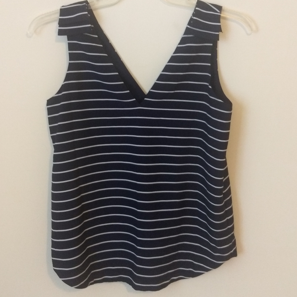Navy Blue White Nautical Stripe V Neck Top Banana Republic Small Sleeveless
